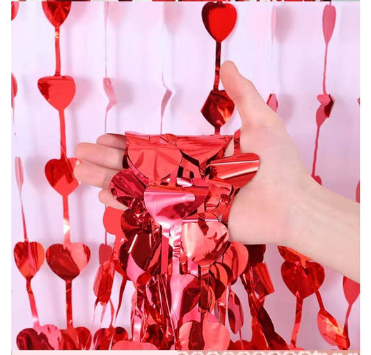 Rideau Cœurs Rouges Mylar | Décoration Romantique 2m × 1m