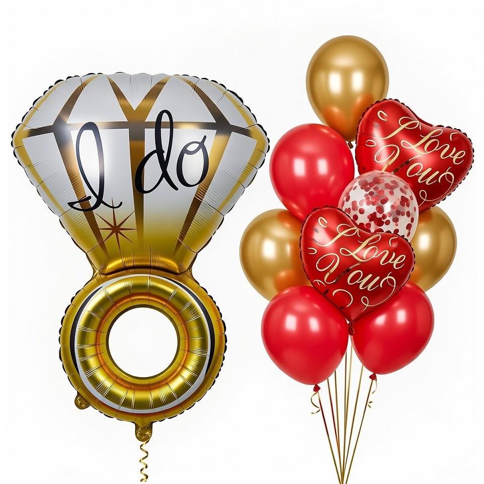 I Love You Balloons Pack + "I Do" Gold Ring Balloon | Wedding and Romance Decoration