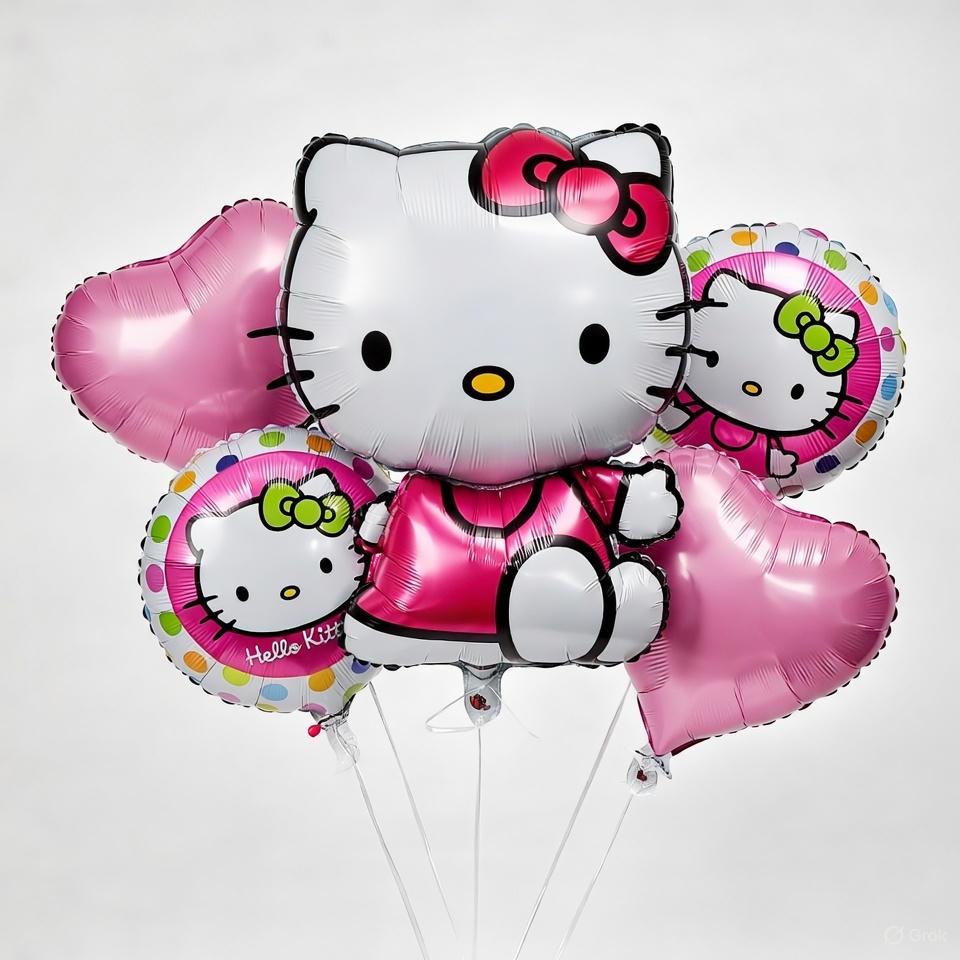 Pack Ballons Hello Kitty Rose – Bouquet de Ballons en Aluminium Thème Sanrio Hello Kitty