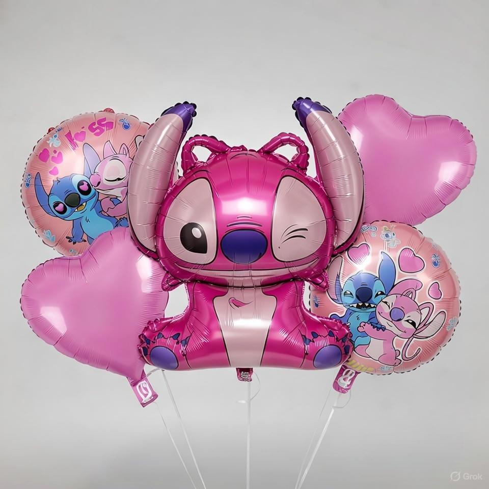 Pack Ballons Stitch & Angel Rose – Bouquet de Ballons en Aluminium Thème Lilo & Stitch Disney