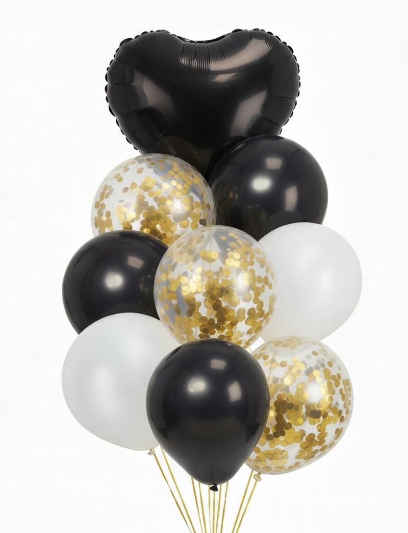 Black and Gold Balloon Bouquet - Basic Pack