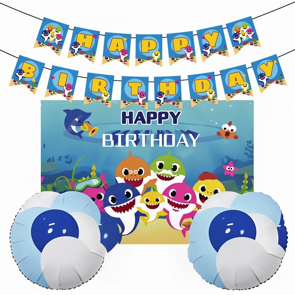 Super Mario Bros Birthday Decoration Kit - Blue and White Balloons, Happy Birthday Poster and Chain