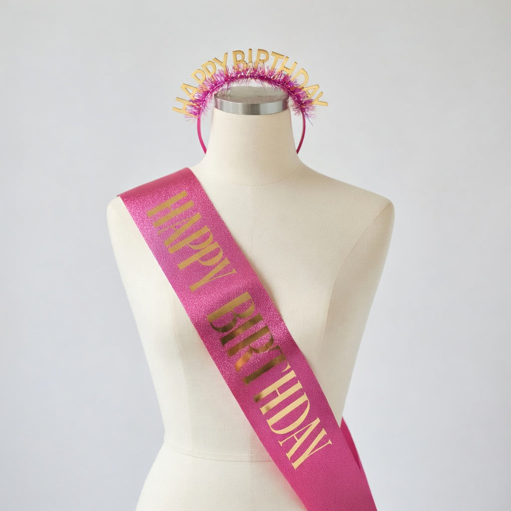 Kit Serre-tête + Écharpe Happy Birthday Pailleté | Set Anniversaire 3 Couleurs