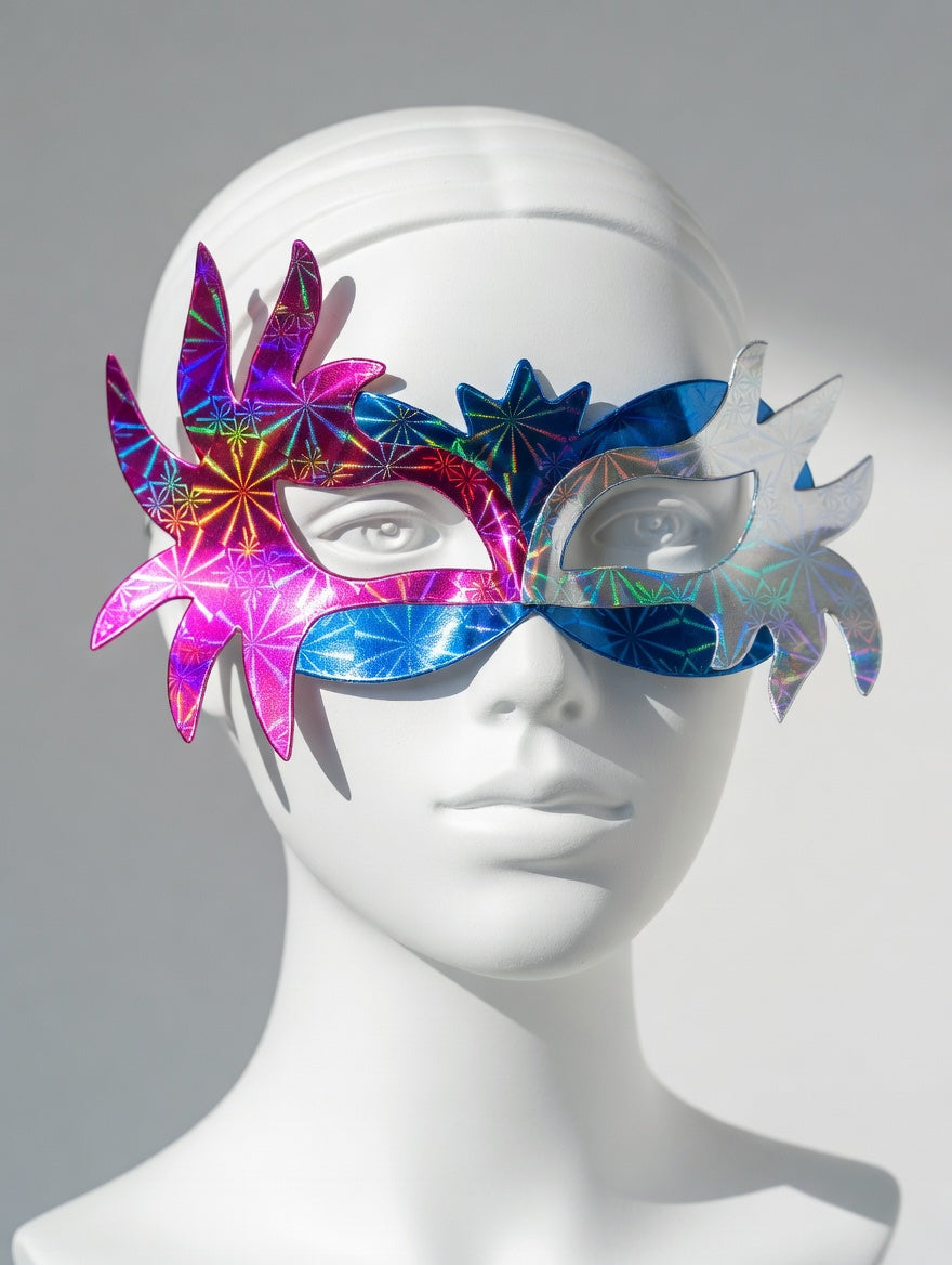 Masque Étoile Holographique Rose, Bleu et Argent - Pack 10 Pièces