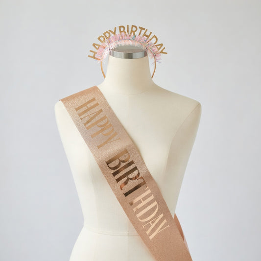 Kit Serre-tête + Écharpe Happy Birthday Pailleté | Set Anniversaire 3 Couleurs