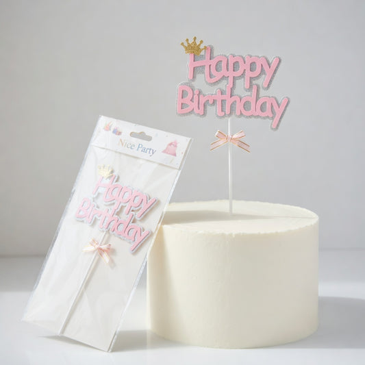Cake Topper Happy Birthday Couronne Pailletée