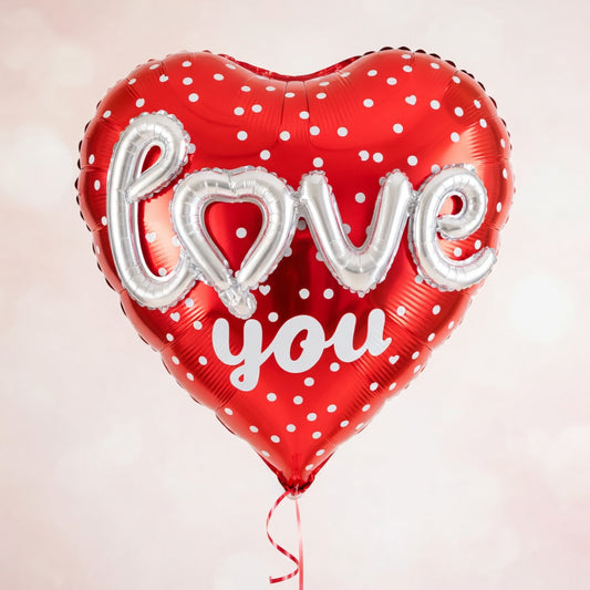 Ballon Cœur Mylar "Love You" à Pois | Décoration Romantique 2 Couleurs