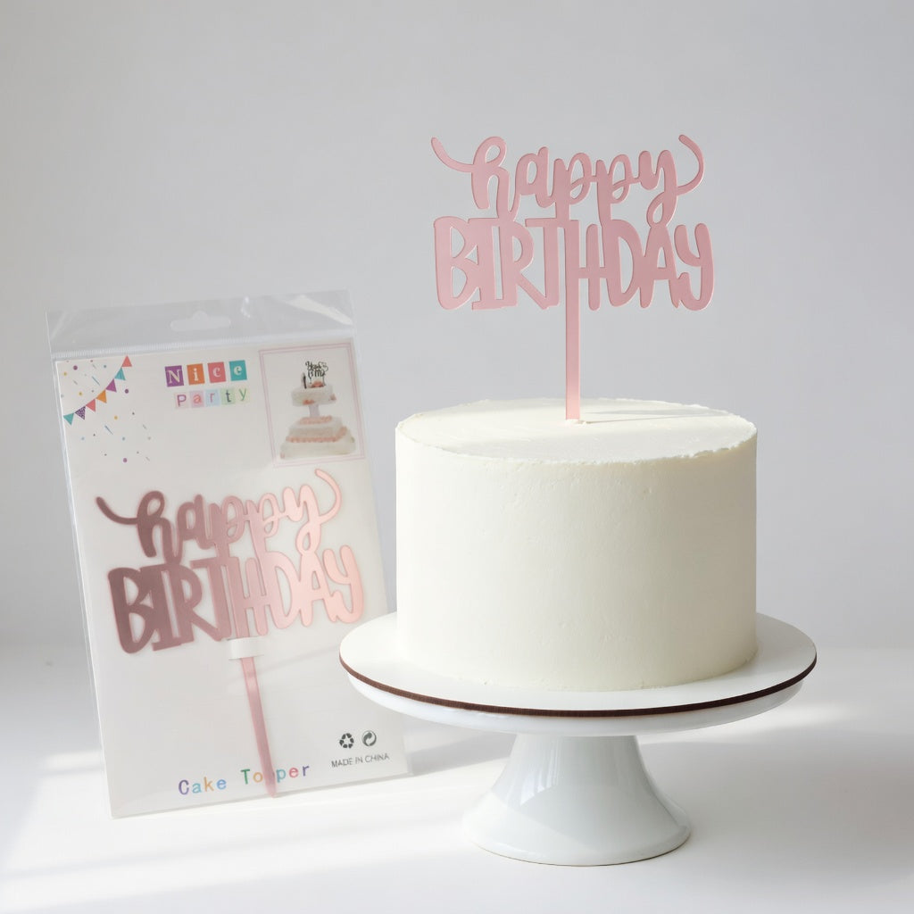 Acrylic Happy Birthday Cake Topper | Gold & Rose Gold - Script Mix