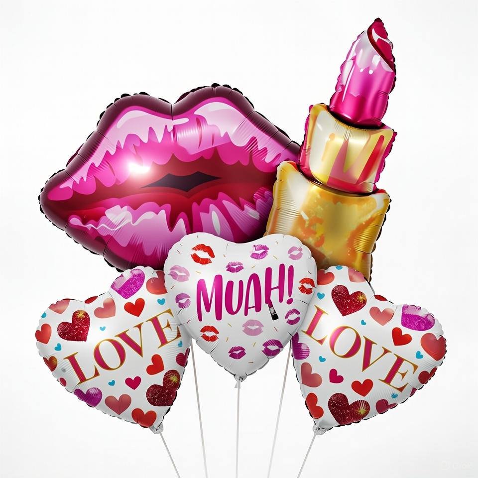 Bouquet Ballons Lèvres + Rouge à Lèvres + MUAH Love | Décoration Fête Romantique