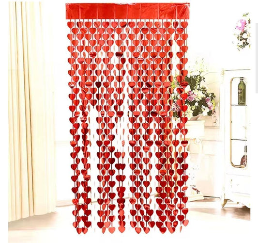Rideau Cœurs Rouges Mylar | Décoration Romantique 2m × 1m
