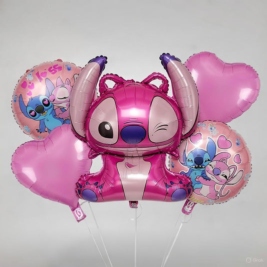 Pack Ballons Stitch & Angel Rose – Bouquet de Ballons en Aluminium Thème Lilo & Stitch Disney