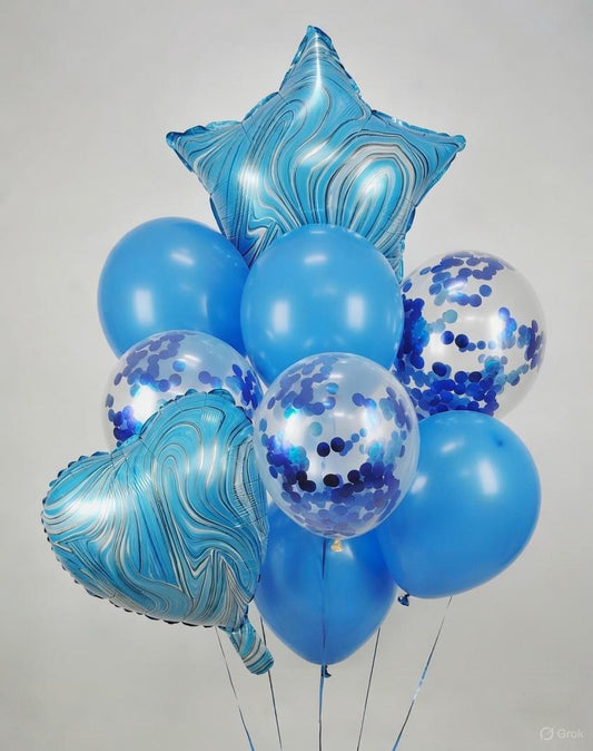 Bouquet de Ballons Bleu & Argent - Lot Basique