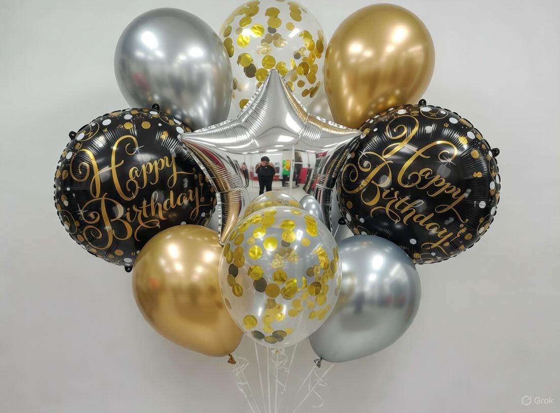 Bouquet de Ballons Happy Birthday Noir & Or