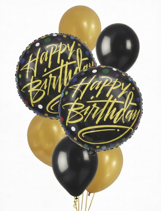Bouquet de Ballons Happy Birthday Noir & Or