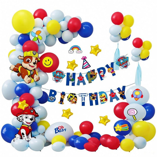 PAW Patrol Birthday Decoration Kit - Blue, Yellow, Red Balloon Arch with Chase and Rubble Figures