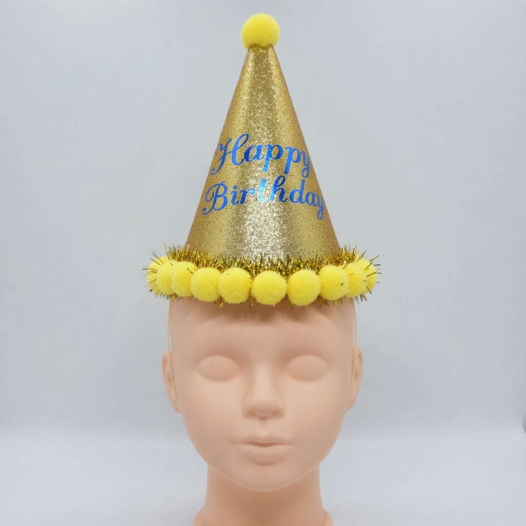 Chapeau Anniversaire Happy Birthday à Pompons