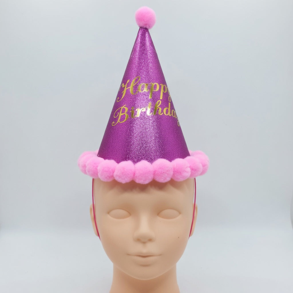 Chapeau Anniversaire Happy Birthday à Pompons