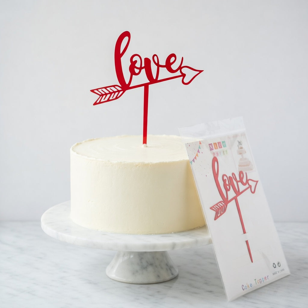 Cake Topper Love – Flèche Rouge Acrylique