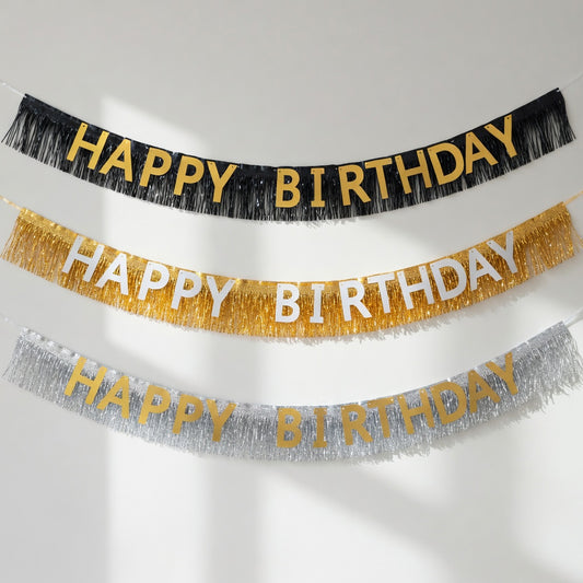 Metallic Fringe Happy Birthday Garland – Colour of Choice