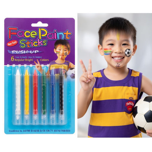 Non-Toxic Push-Up Face Paint Crayons - 6 Colors Pack | Party and Costume