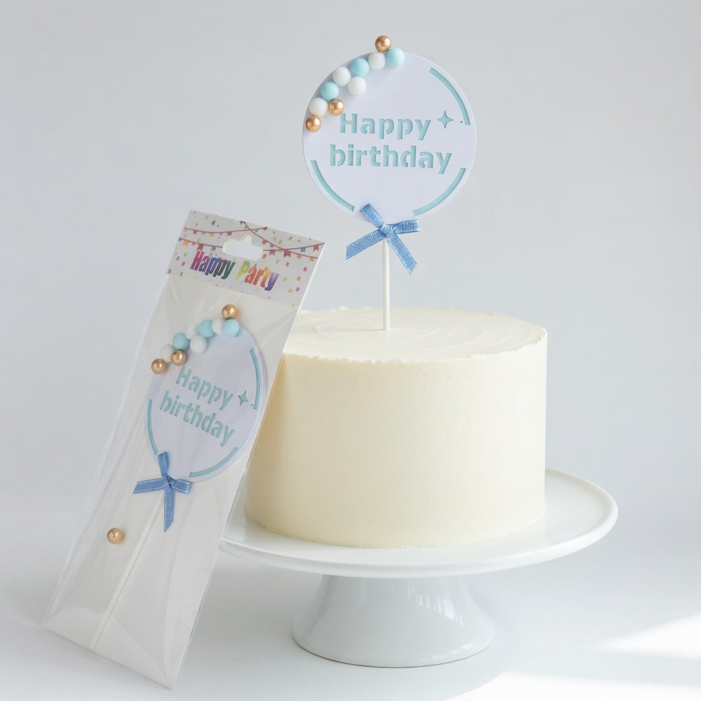 Cake Topper Happy Birthday Pearls & Ribbon