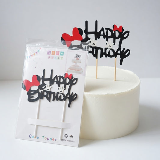 Cake Topper Happy Birthday Minnie – Noir & Rouge