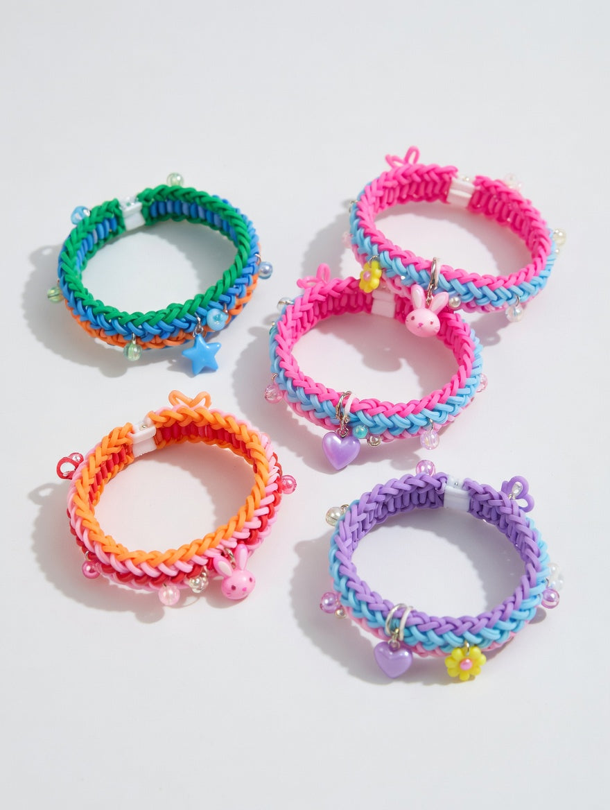 Kit Elastiques et Perles Multicolores Forme Coeur - Bracelet DIY Enfant