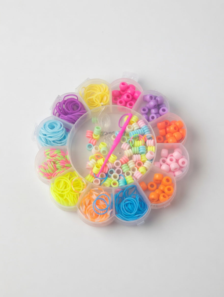 Kit Elastiques et Perles Multicolores Forme Fleur - Bracelet DIY Enfant