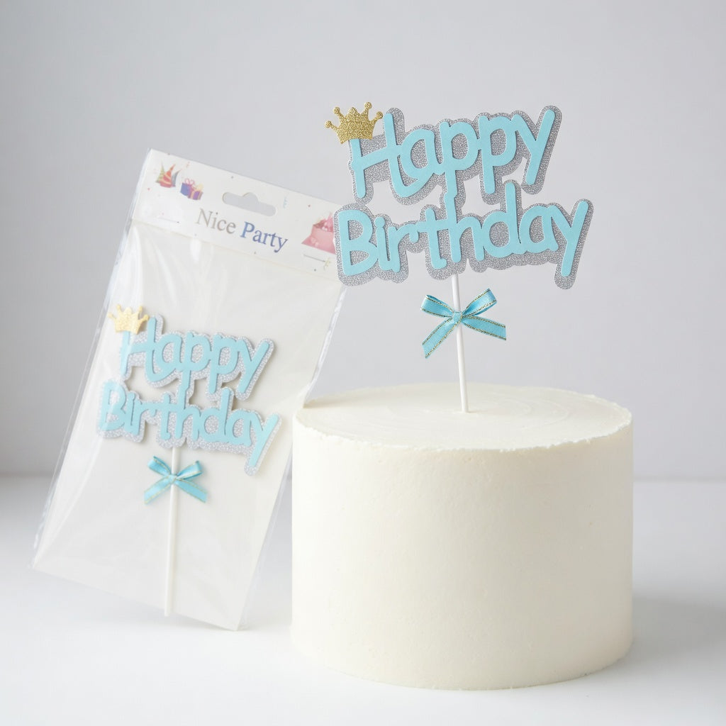 Cake Topper Happy Birthday Couronne Pailletée