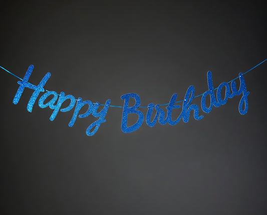 Happy Birthday Cursive Glitter Garland – Color Choice