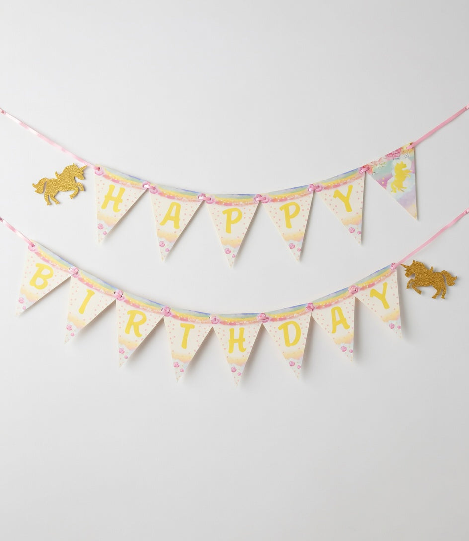 Unicorn Happy Birthday Garland - Pastel & Gold Banners