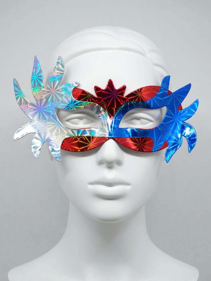 Masque Étoile Holographique Rouge, Bleu et Argent - Pack 10 Pièces