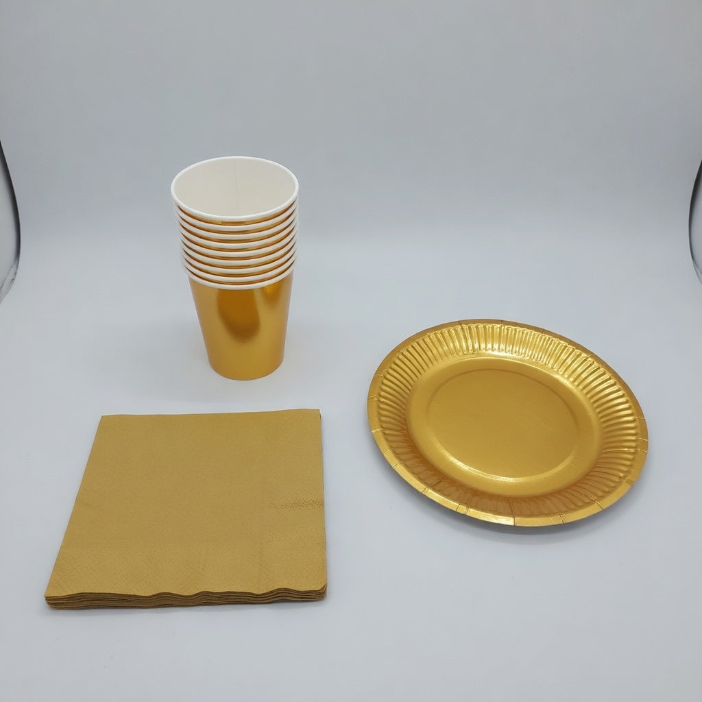 Assiettes, Gobelets et Serviettes Métalliques - Lot Basique