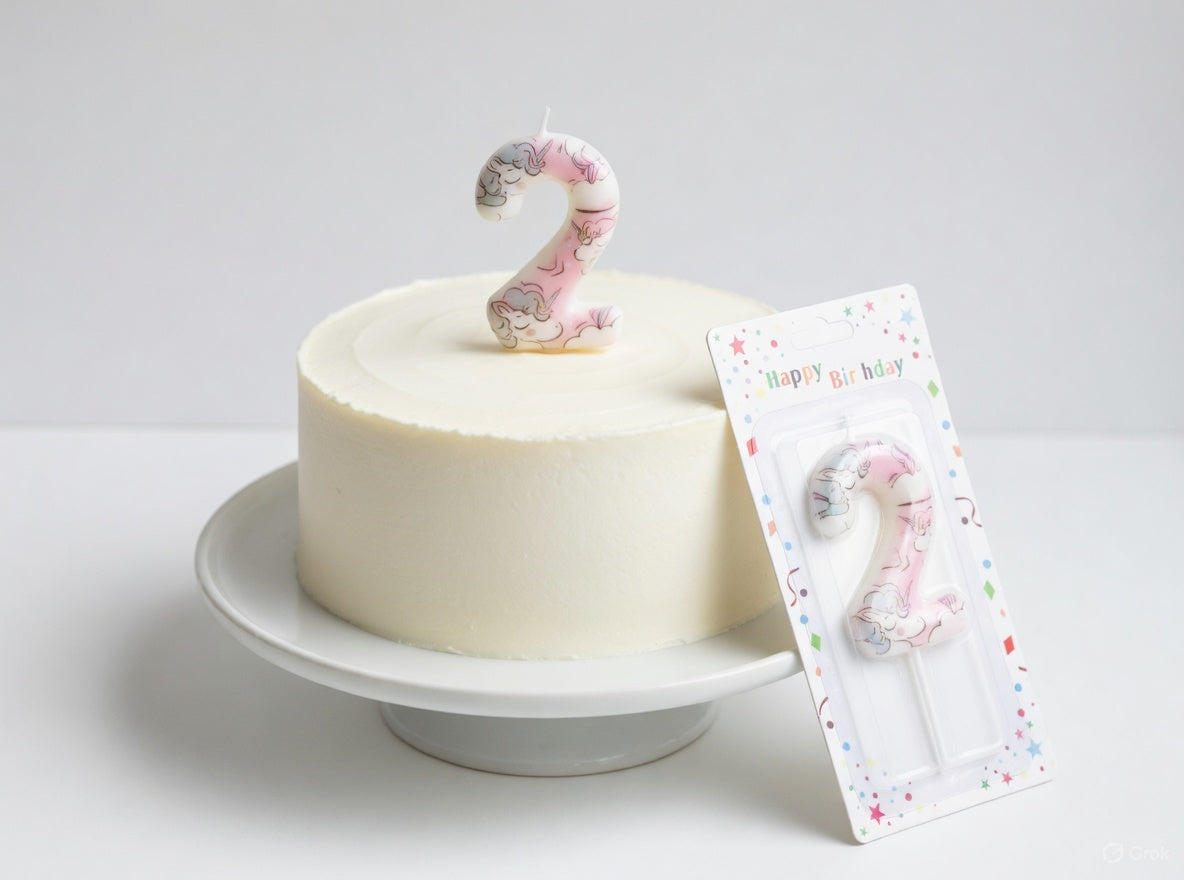 Unicorn Themed Number Birthday Candle – Numbers 0 to 9 Pastel Pink