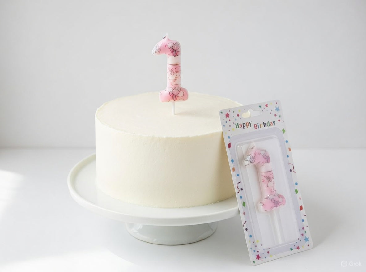 Unicorn Themed Number Birthday Candle – Numbers 0 to 9 Pastel Pink