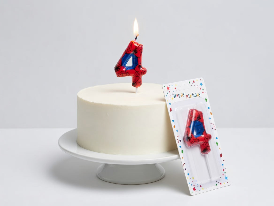 Bougie Chiffre Anniversaire Thème Spider-Man – Numéros 0 à 9 Rouge & Bleu
