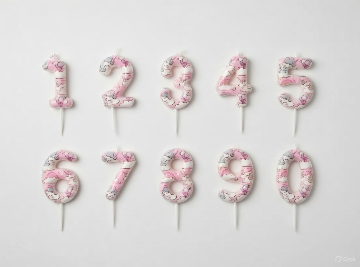 Unicorn Themed Number Birthday Candle – Numbers 0 to 9 Pastel Pink