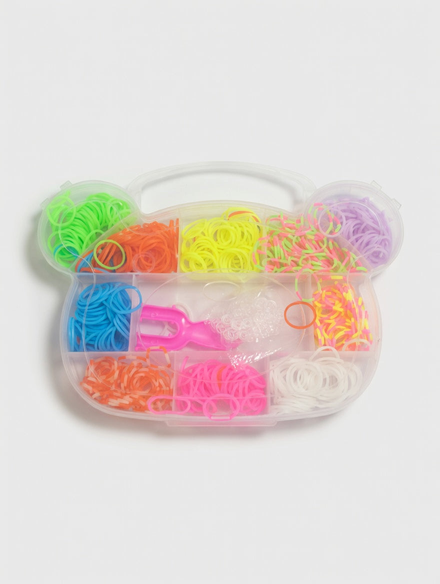 Kit Elastiques Multicolores Forme Ours avec Poignee - Bracelet DIY Enfant