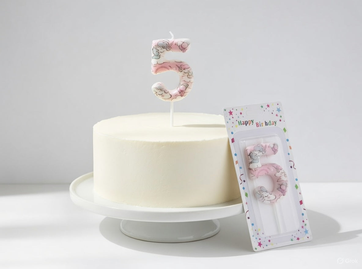 Unicorn Themed Number Birthday Candle – Numbers 0 to 9 Pastel Pink
