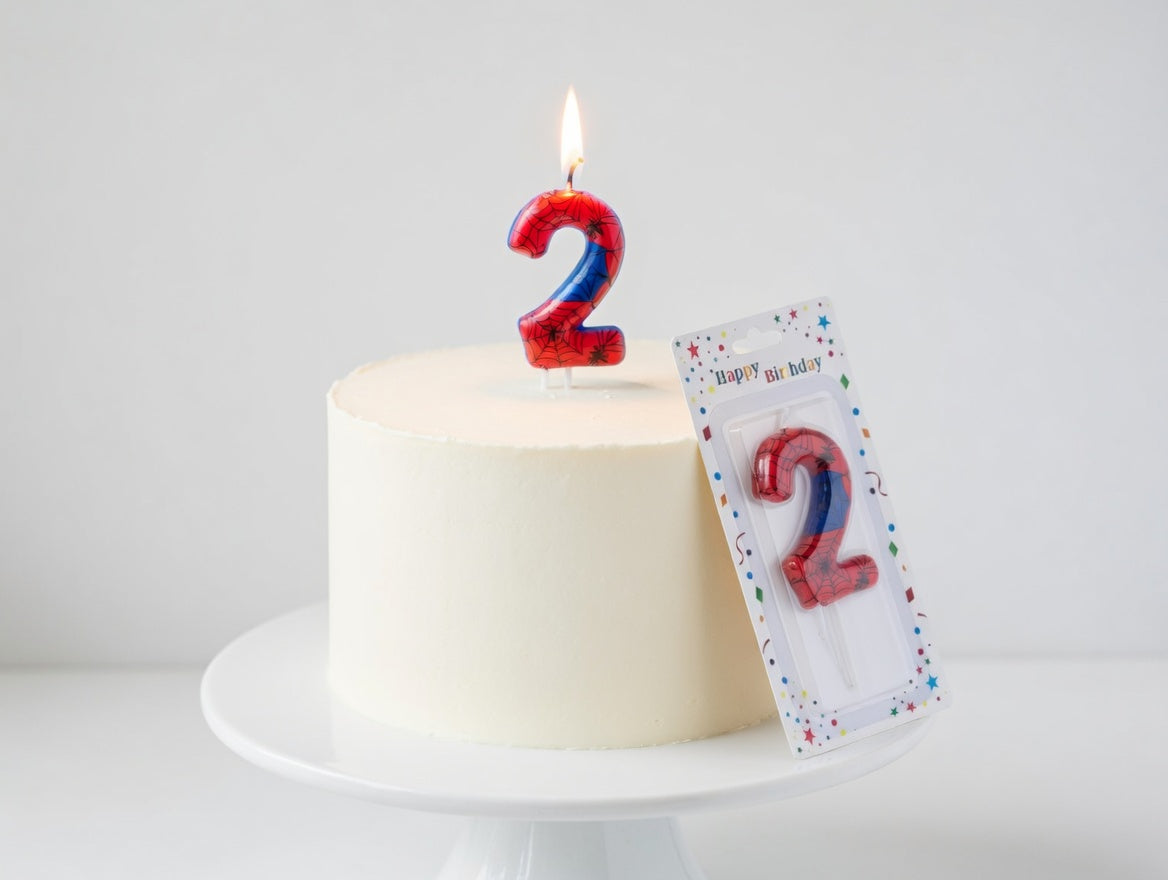 Bougie Chiffre Anniversaire Thème Spider-Man – Numéros 0 à 9 Rouge & Bleu