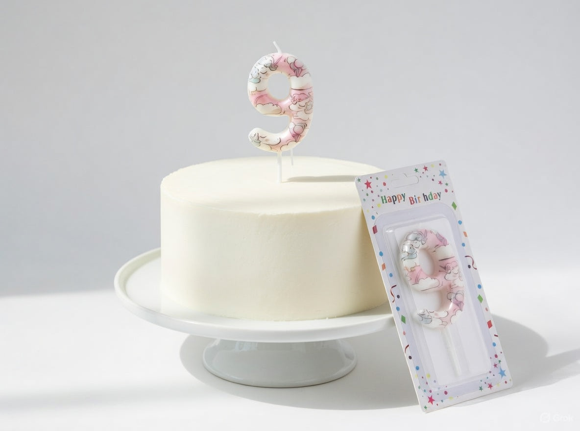 Unicorn Themed Number Birthday Candle – Numbers 0 to 9 Pastel Pink