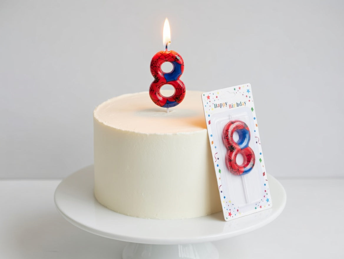 Bougie Chiffre Anniversaire Thème Spider-Man – Numéros 0 à 9 Rouge & Bleu