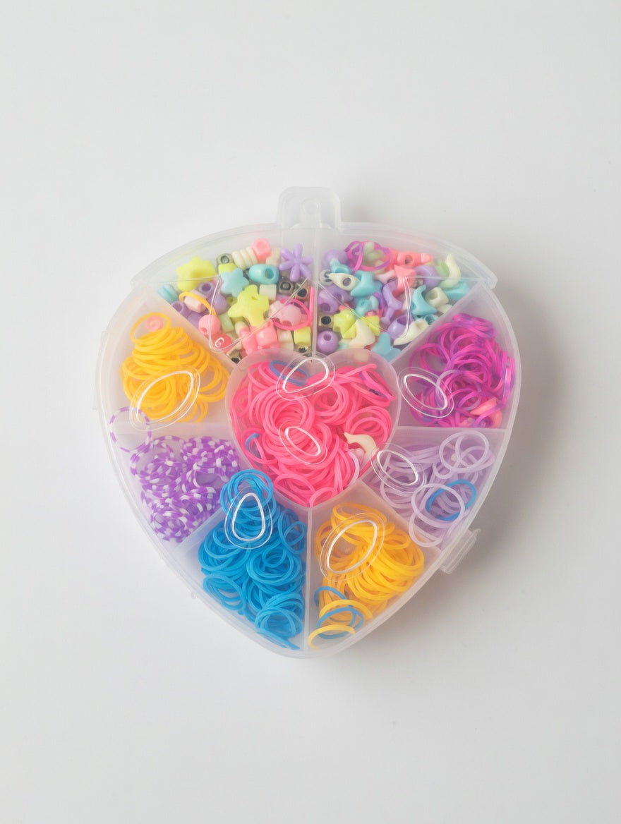 Kit Elastiques et Perles Multicolores Forme Coeur - Bracelet DIY Enfant