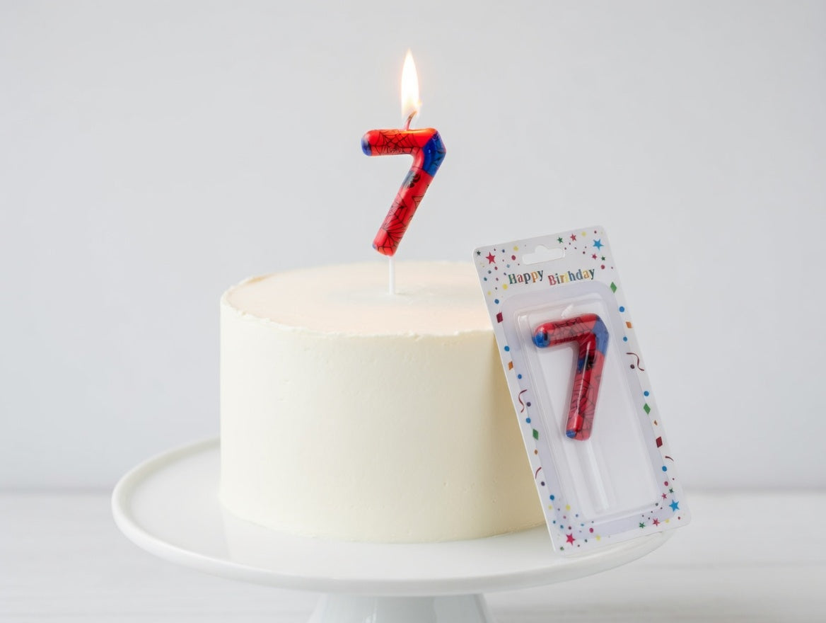 Bougie Chiffre Anniversaire Thème Spider-Man – Numéros 0 à 9 Rouge & Bleu