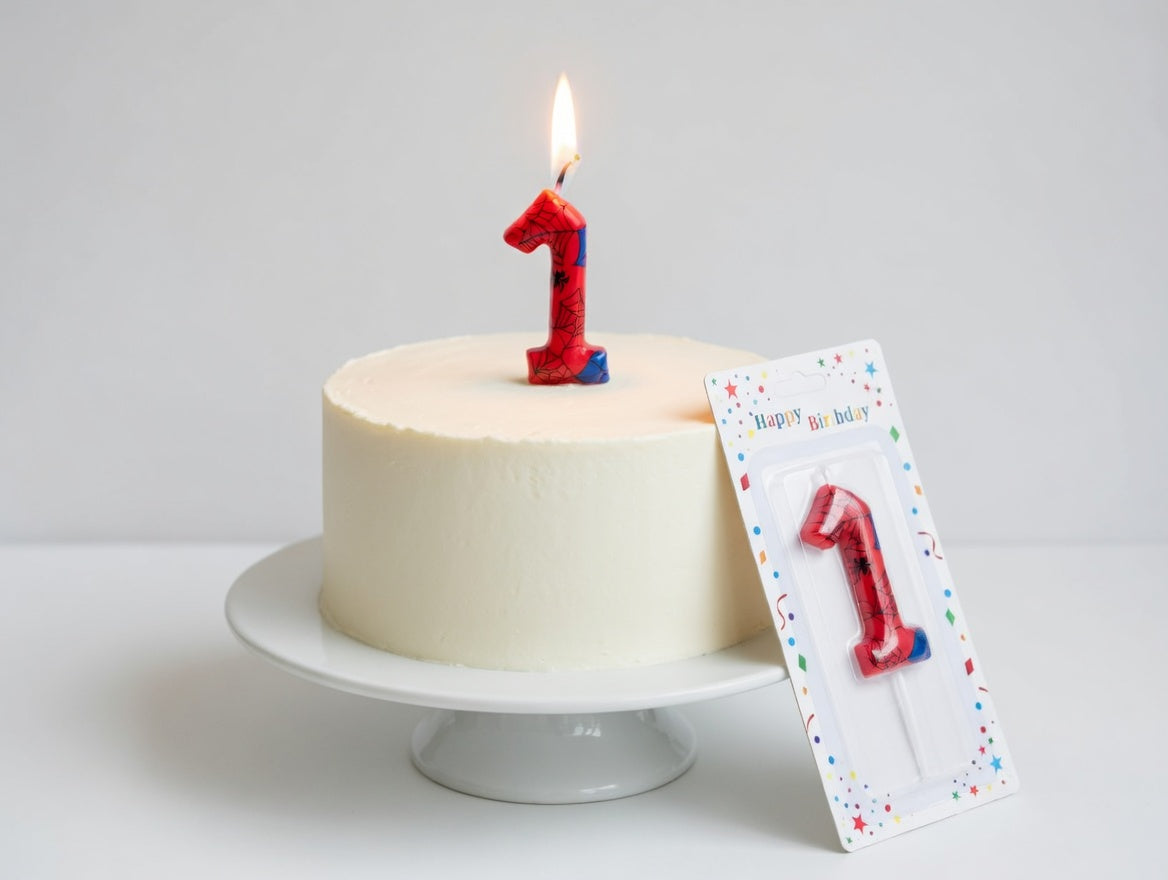 Bougie Chiffre Anniversaire Thème Spider-Man – Numéros 0 à 9 Rouge & Bleu