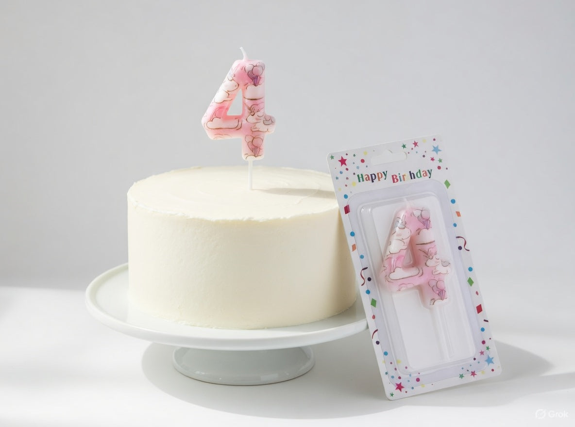 Unicorn Themed Number Birthday Candle – Numbers 0 to 9 Pastel Pink