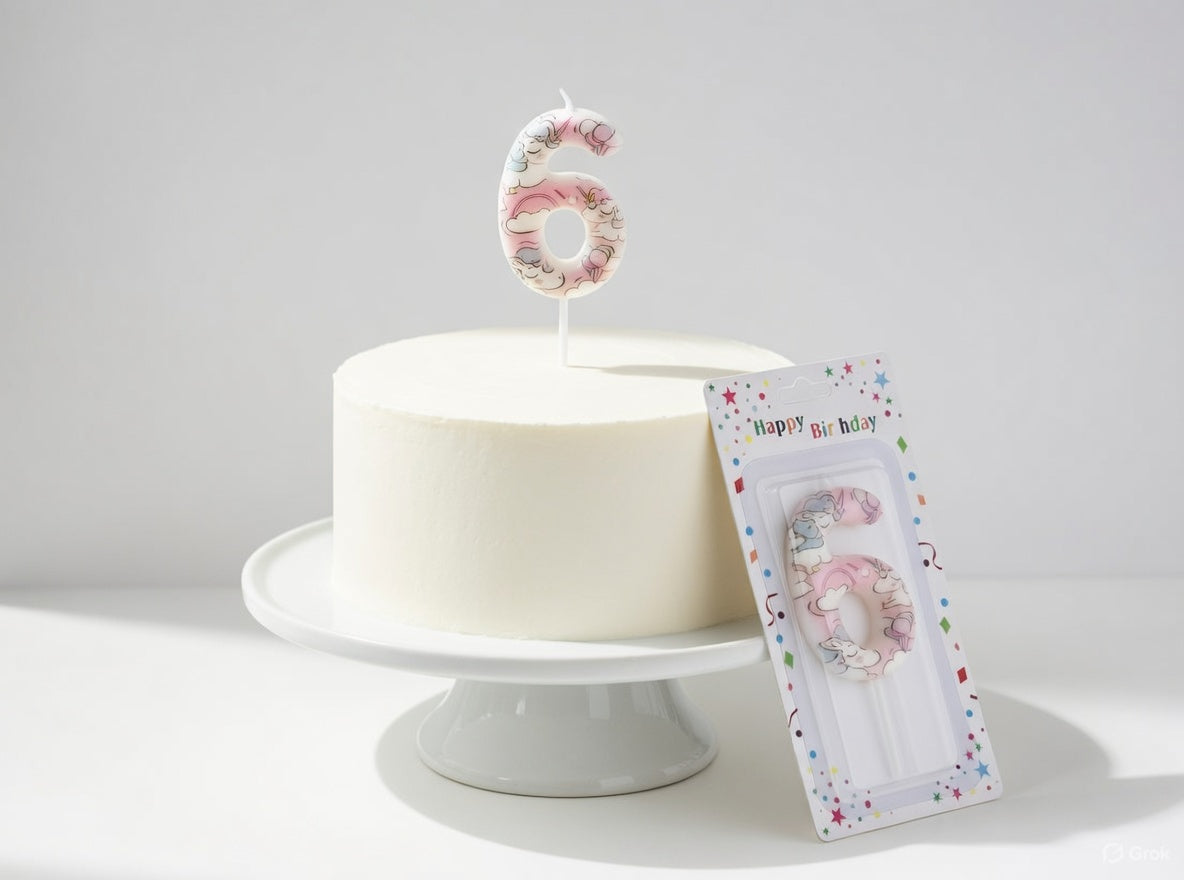 Unicorn Themed Number Birthday Candle – Numbers 0 to 9 Pastel Pink