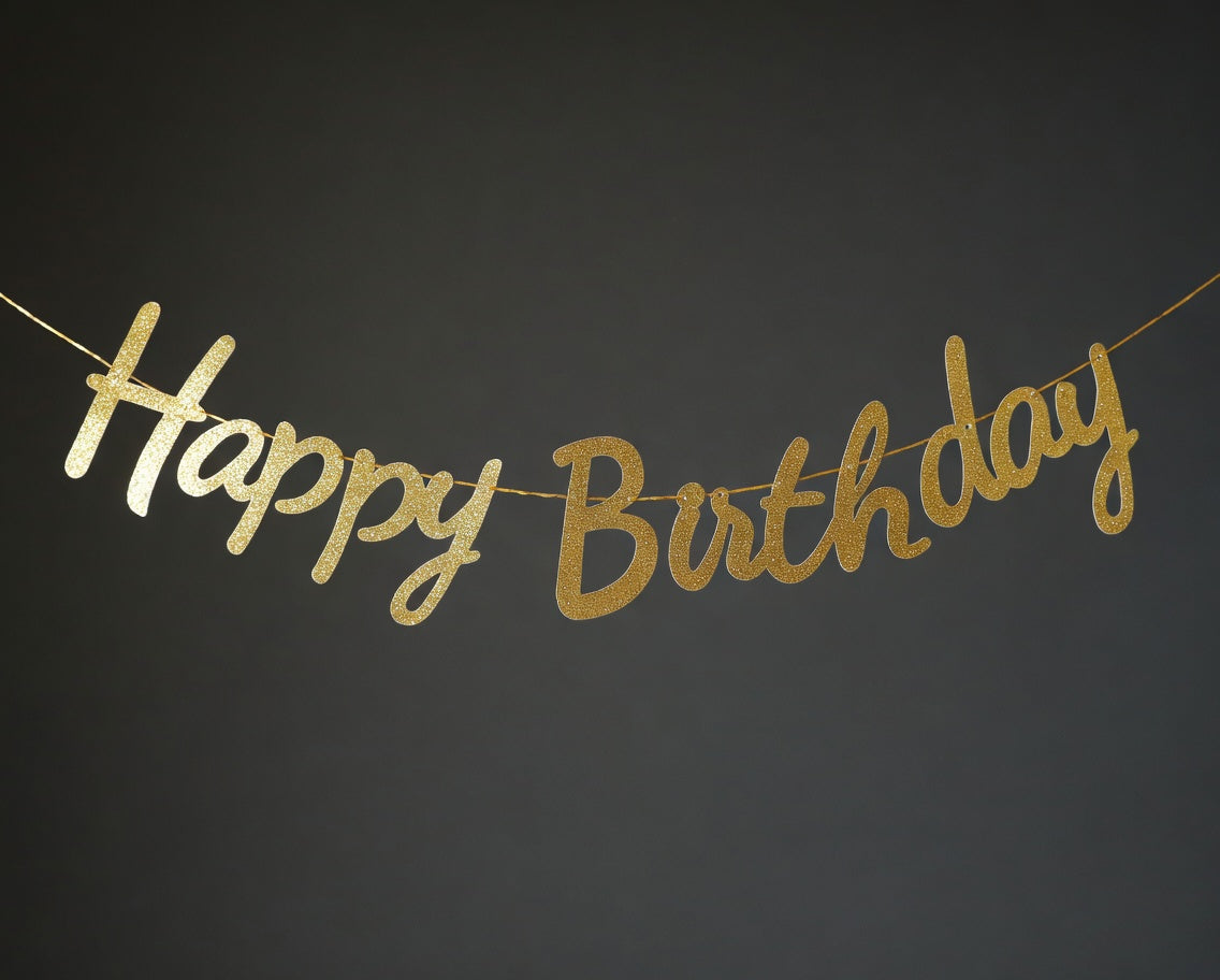 Guirlande Happy Birthday Cursive Paillettes – Au Choix de Couleur