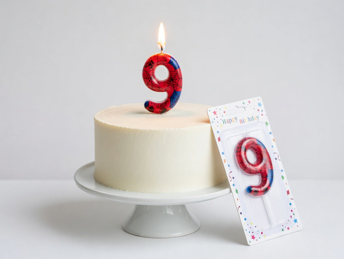 Bougie Chiffre Anniversaire Thème Spider-Man – Numéros 0 à 9 Rouge & Bleu