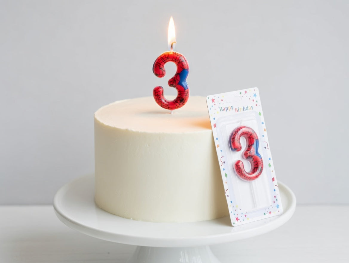 Bougie Chiffre Anniversaire Thème Spider-Man – Numéros 0 à 9 Rouge & Bleu
